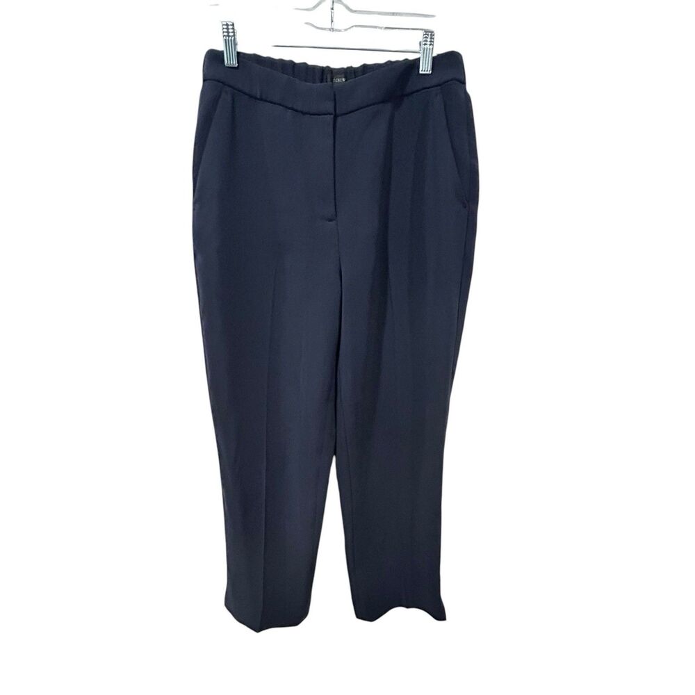 J Crew Full Length Pants Women's Size 8 Navy Blue Straight Leg High Rise Stretch